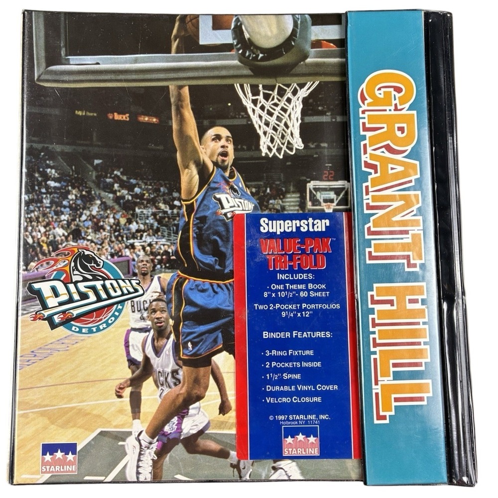 Grant Hill Starline 1998 Detroit Pistons‎ Binder Notebook 2 Folders NBA Vintage